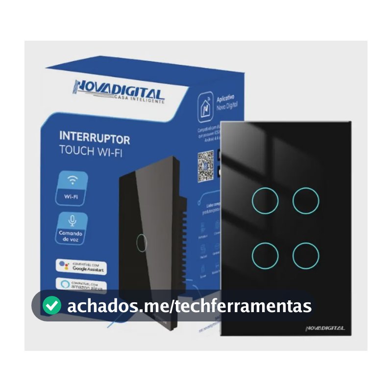 Interruptor de Parede Inteligente Novadigital 4x2 Wi-Fi Touch para Tuya e Smart Life