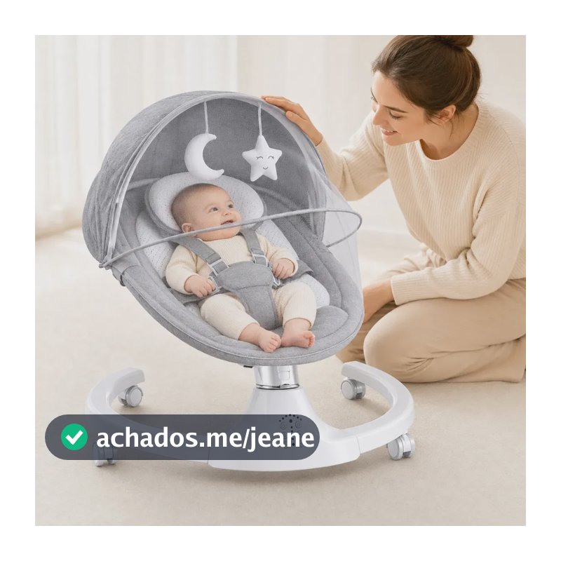 Cadeira de Balanço Elétrica Noveve Cinza com Bluetooth e Móbile