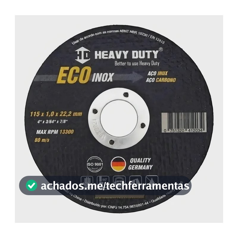 Disco de Corte Heavy Duty 115mm 100Un Preto para Aço Inox e Carbono
