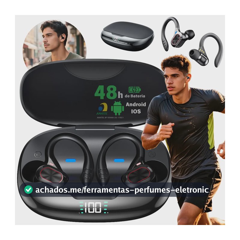 Fone de Ouvido Bluetooth JSKJ TWS730-V6 para Esportes, com Gancho e IPX5