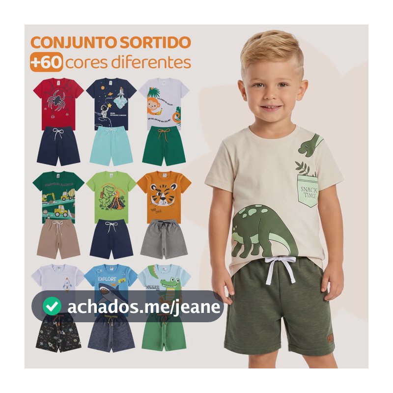 Kit Infantil 10 Peças Menino Conjunto 5 Shorts+5 Camisetas Kit 5 Conjuntos Infantil 4 - Veste 3 Anos