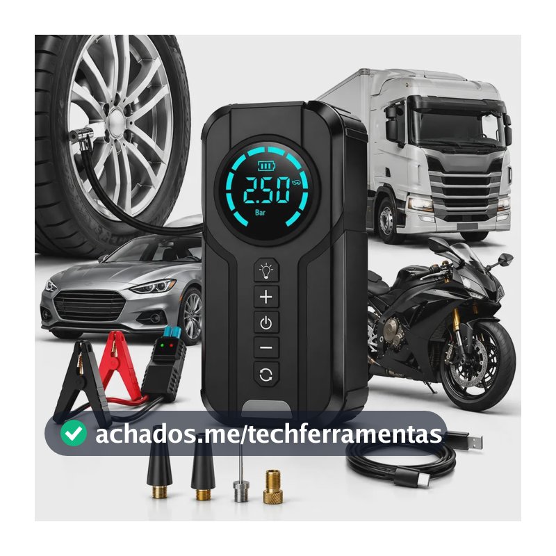 Auxiliar Partida Bateria Portátil Compressor Ar Emergência