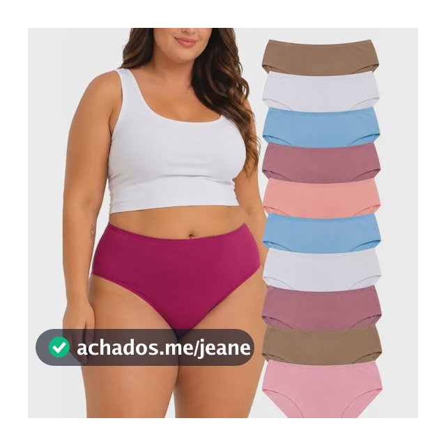 Kit 10 Calcinha Tanga Algodão Plus Size Cós Alto Confortável