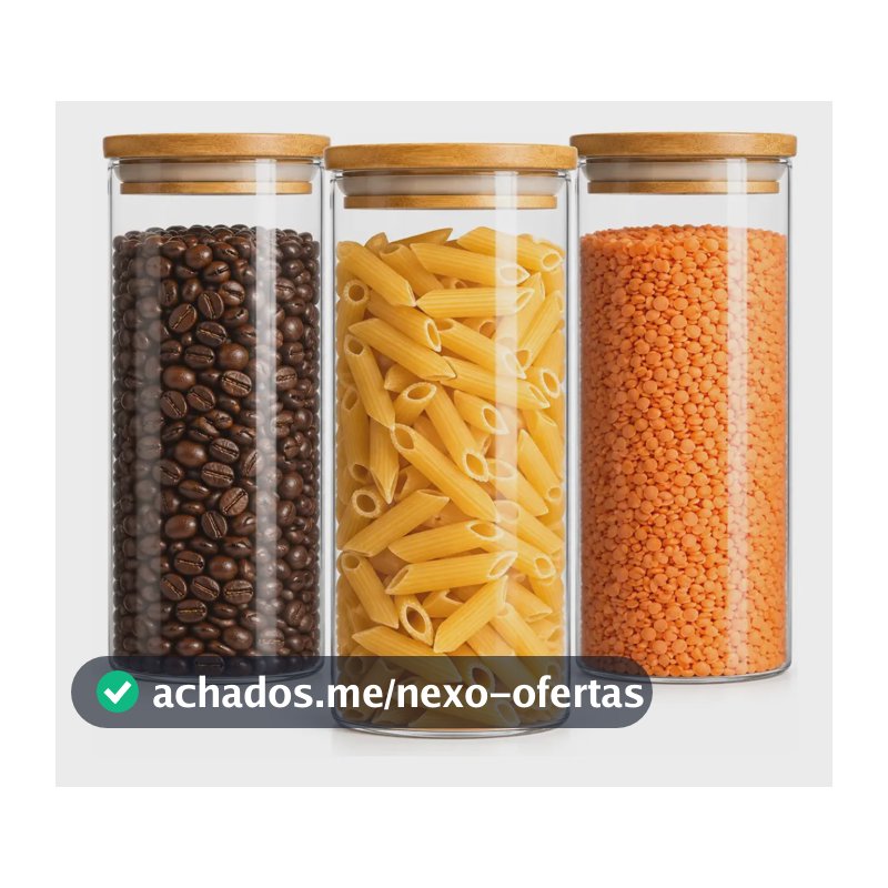 Kit 3 Pote Hermético Vidro 1000ml Tampa De Bambu Mantimentos Alimentos Muug