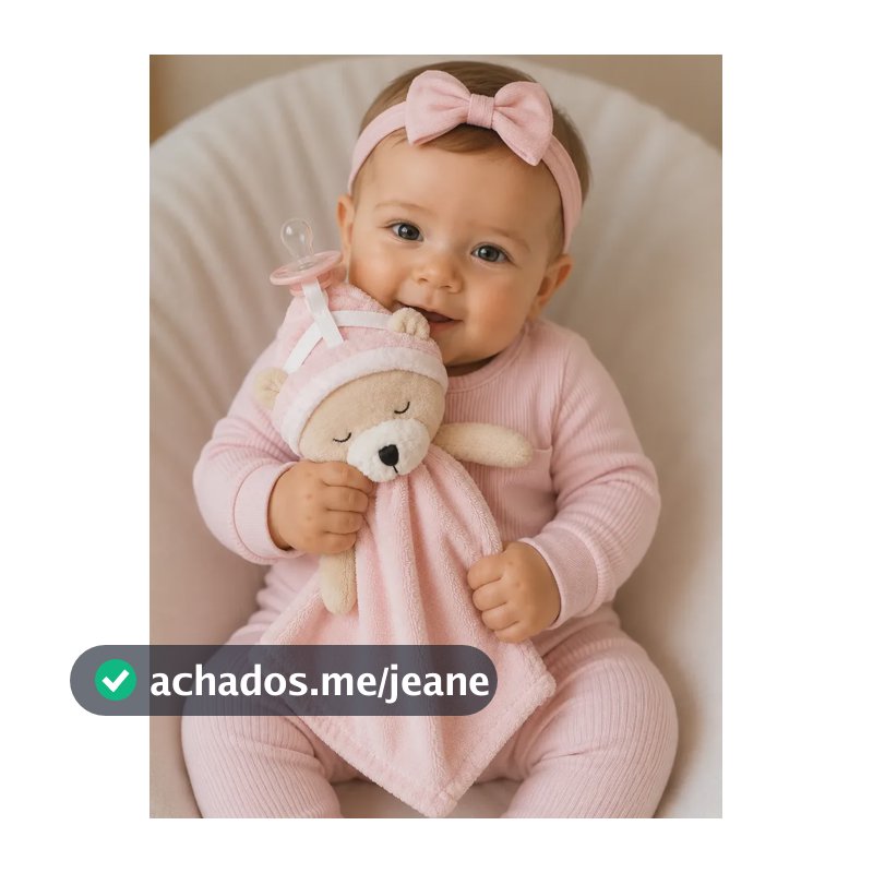 Naninha Ursinho  Com Prendedor De Chupeta Para Bebê Rosa Ursinho Rosa