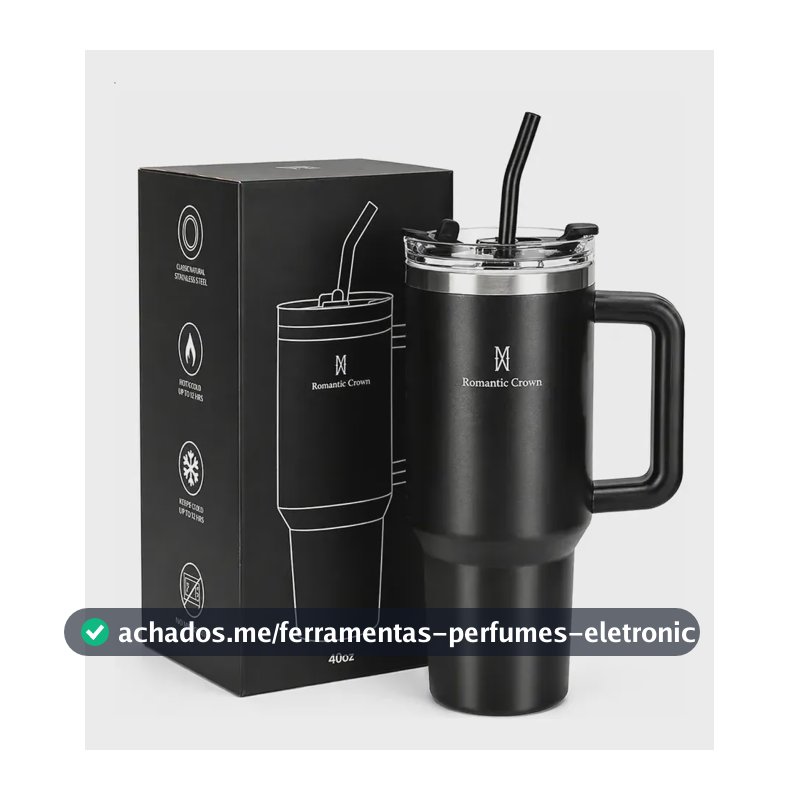 Copo Térmico Gigante 1,2l Inox Com Tampa E Inox Canudo Cor Preto Cor Pura / Material Fosco