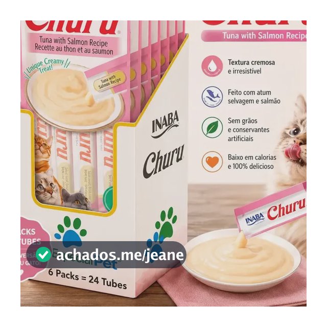 Churu para Gatos: Petisco Úmido de Atum e Salmão em Kit c/ 6 Pacotes (24 Sachês) - Especial Pet
