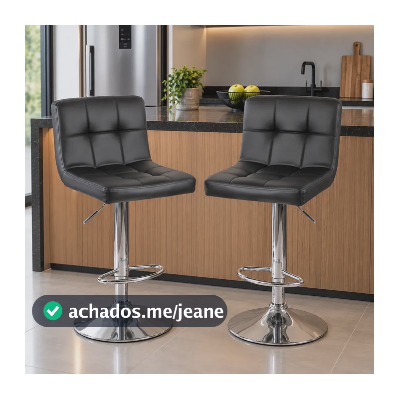 Kit 2 Banquetas Para Cozinha Giratória Alta Gomos Preta Cromado Preto
