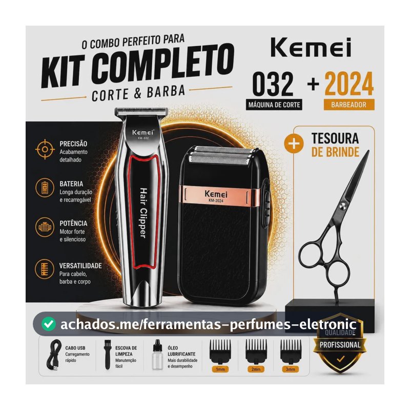 Kit Máquina De Acabamento Cabelo Barba Pezinho Shaver Kemei 032 Kemei 2024 Depilar O Corpo Portátil Com Carregamento Usb