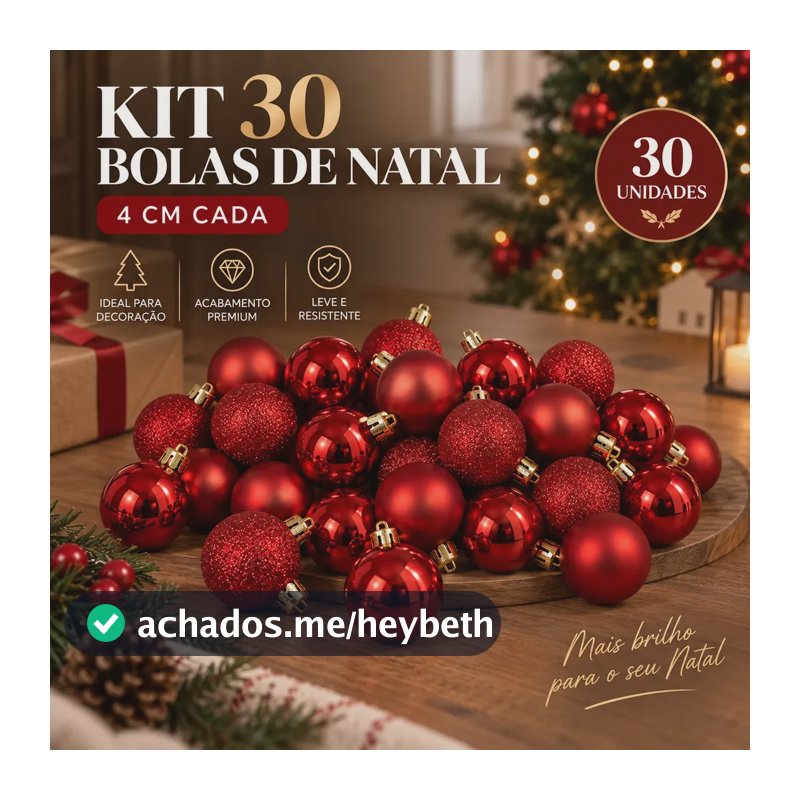 Kit 30 Bolas Bolinhas 4cm Para Árvore De Natal Lisa Fosca E Glitter Enfeite Natalino Premium Decoração Luxo Cor Vermelho