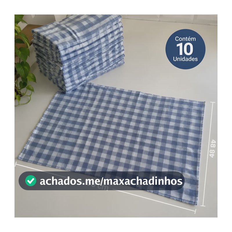 Kit 10 Pano De Chao Xadrez Azul 100 Algodao Limpeza 48x65 Cm Xadrez Azul