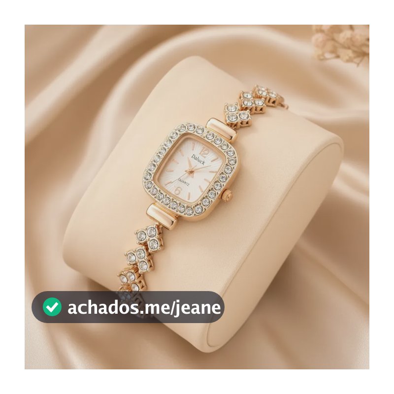 Relógio Feminino Pequeno Dourado Cravejado + Caixa Presente Dourado