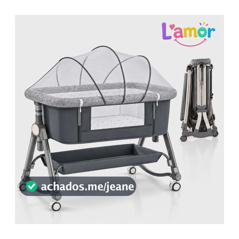 Berço Portátil Bebe Moises Acoplado AMR-6272 Colchao com mosqueteiro L'AMOR Cor Cinza