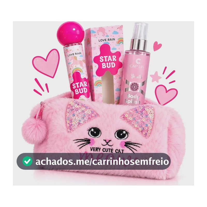 Kit Menina Bolsa Pelúcia Gato+perfume E Body Splash Presente