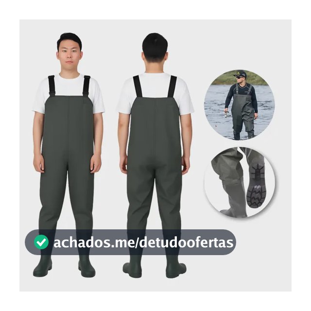 Jardineira Macacão Pesca Com Bota Pvc Acoplada Impermeável