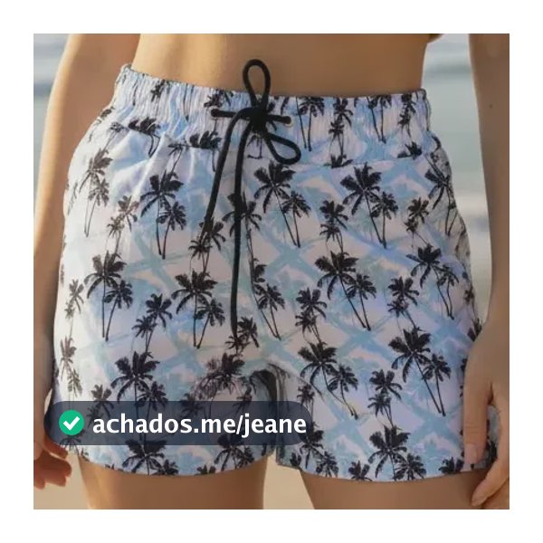 Short Feminino Tactel Elastano Saída Praia Piscina Academia Coqueiro Azul Top Fem G 42-44