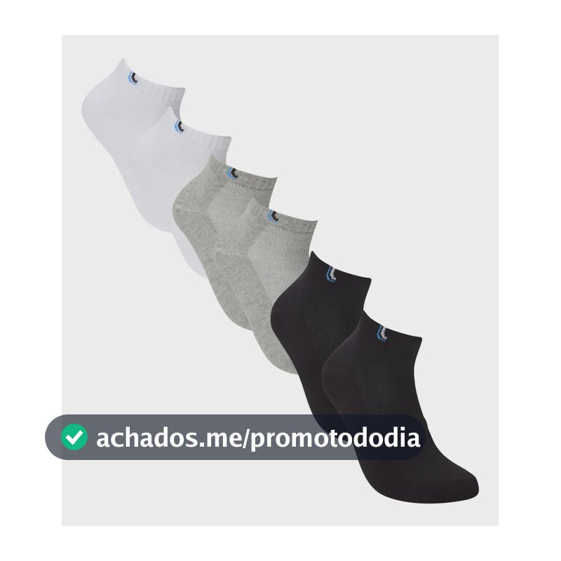 Kit 6 Pares De Meias Cano Curto Unissex Sport Lupo Branco / Cinza / Preto Liso 37-40