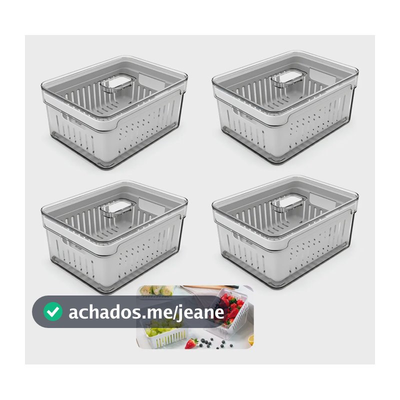 Kit 4 Organizadores Geladeira Clicando e Comprando Transparente 1,9L Acrílico