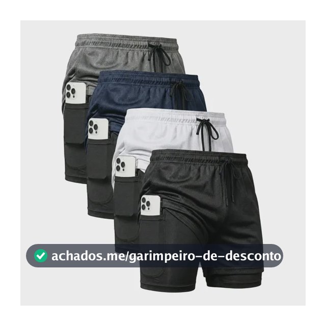 Kit 4 Shorts 2 Em 1 Duplo Dryfit Masculino Compressão Térmic