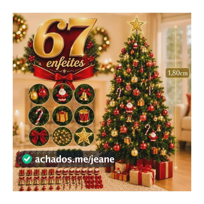 Árvore Natal 180cm Pinheiro Verde Decorada Enfeitada 1,8m Verde - 127v