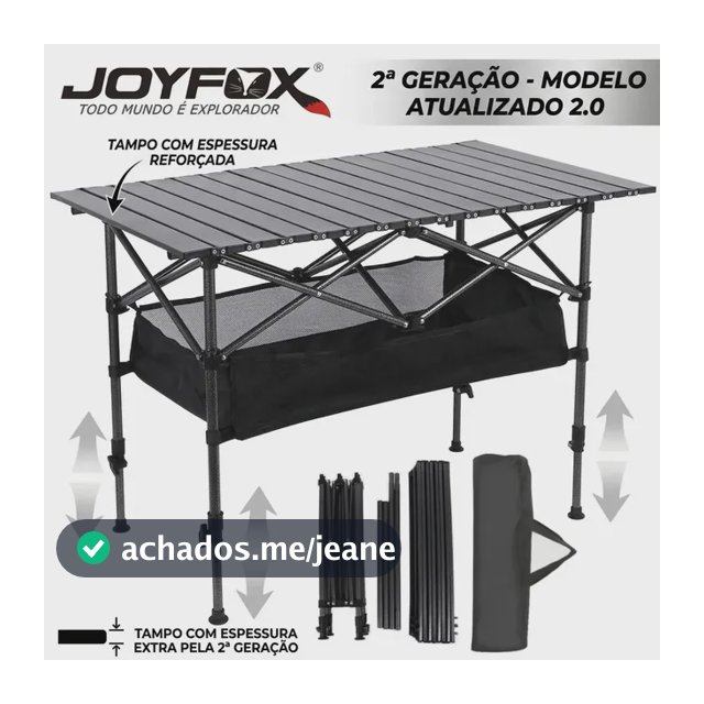 Mesa Camping Dobrável Joyfox Versão G2 Altura Regulável 50-80cm Grande 120x55cm Tampo Reforçado Com Bolsa Oxford Suporta 100kg