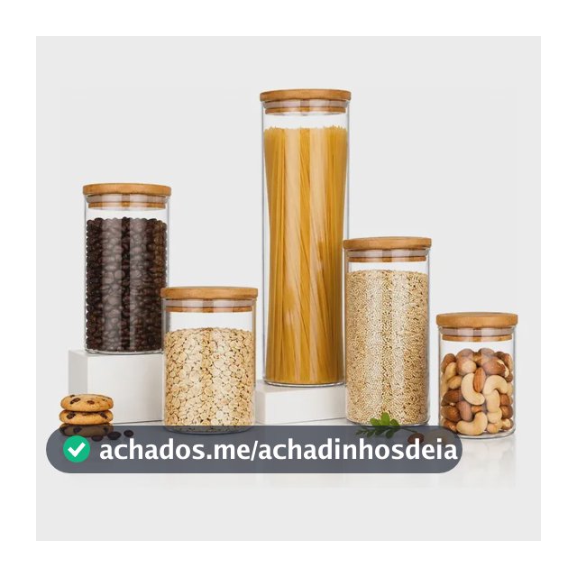 Kit 5 Potes Mantimentos Vidro Herméticos Com Tampa Bambu Alta Resistência Epsilon Transparente