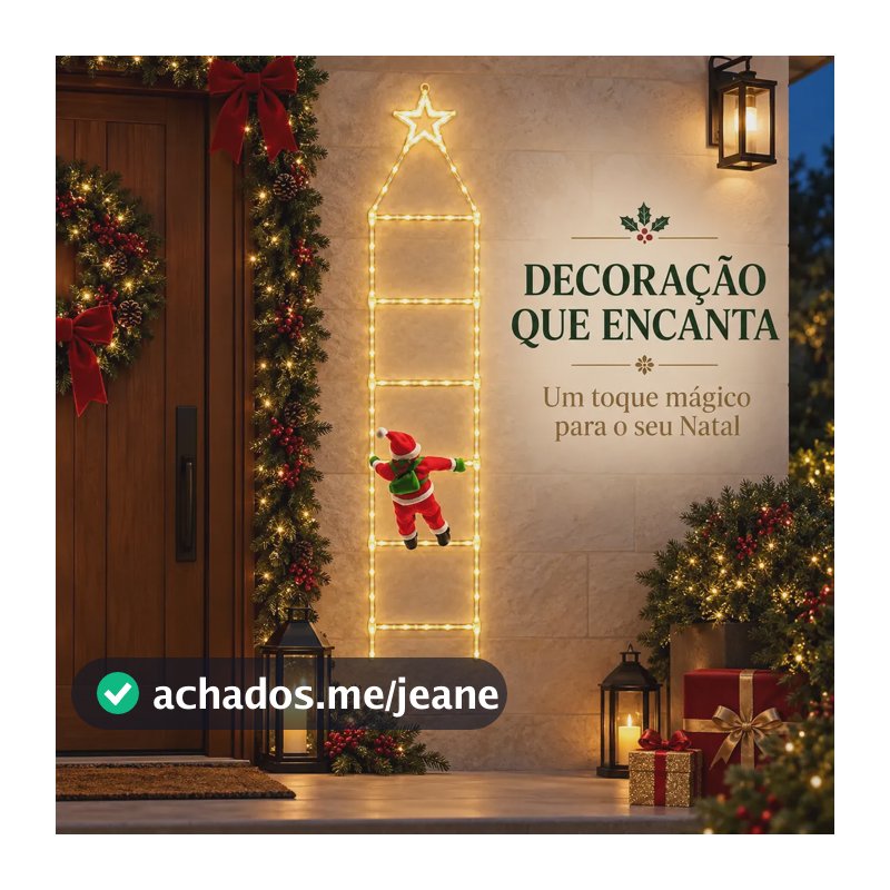 Escada Papai Noel Luminosa Led 1,5m Bivolt Enfeite Natal Estrela 127/220v
