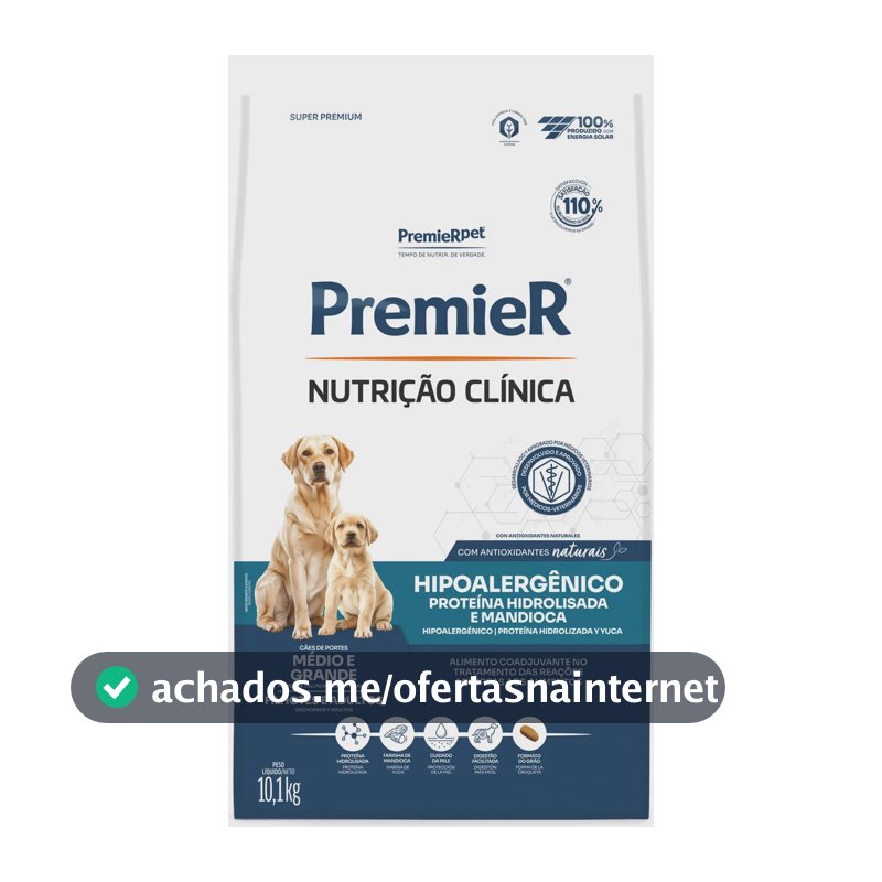 Ração Premier Hipoalergênica Cães Médios/Grandes Sabor Mandioca 10.1 kg