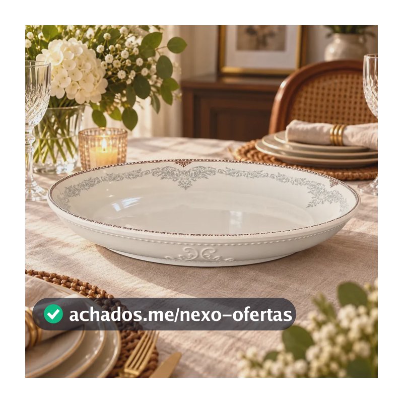 Travessa Decorativa Clássica Marfim Com Arabescos 33 Cm H7cm