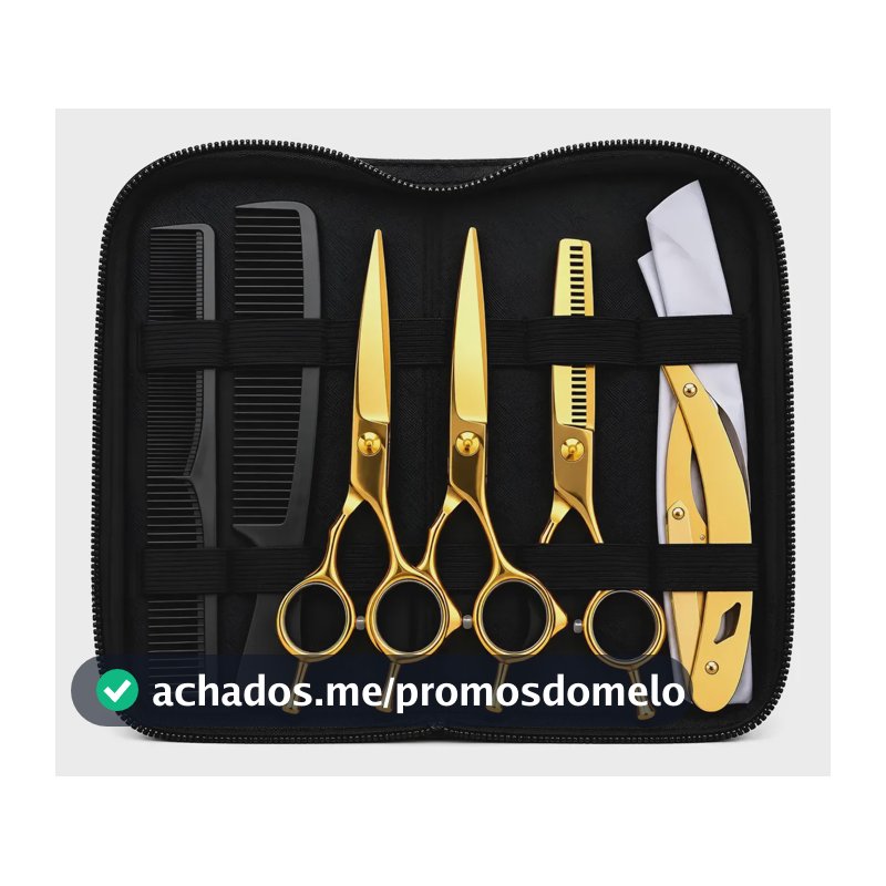 Kit De Tesouras Profissionais Para Cabeleireiro Barbeiro Dourado