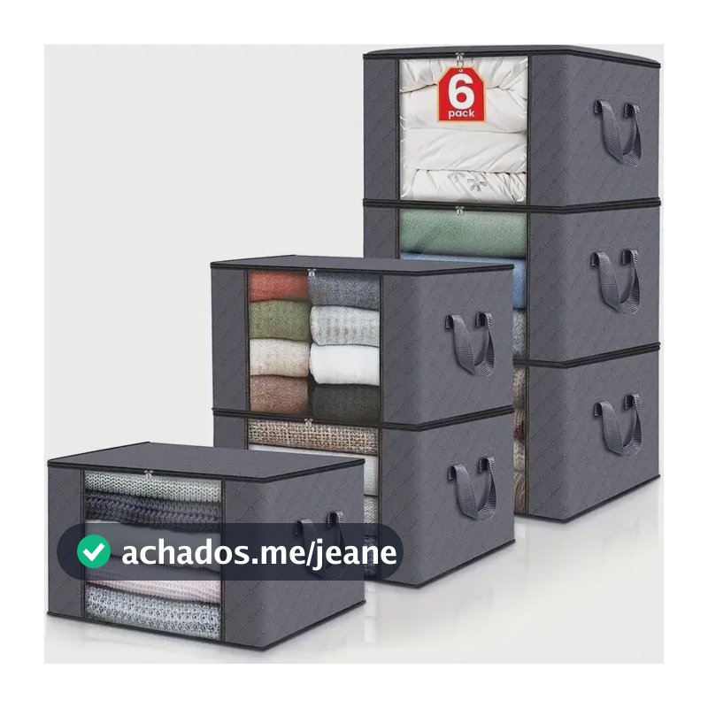 Kit6 Saco Organizador Guarda Roupa Dobrável Edredom Cobertor Cinza-escuro