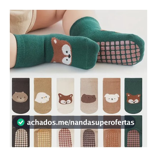 Kit 6 Pares De Meias Infantis Antiderrapantes Com Bichinhos 6pairsmixcolor Animal Print S 0-1 Year Old 9-11cm