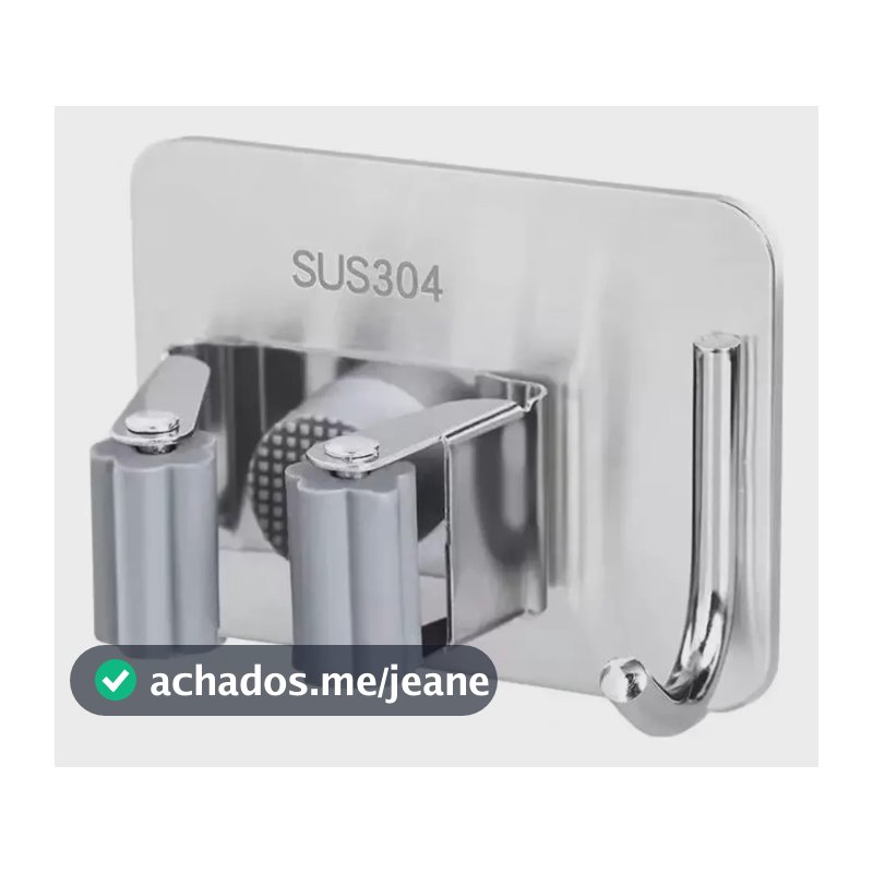 Suporte Vassouras Adesivo Goten Inox Parede Mop Rod Furo Não Inox