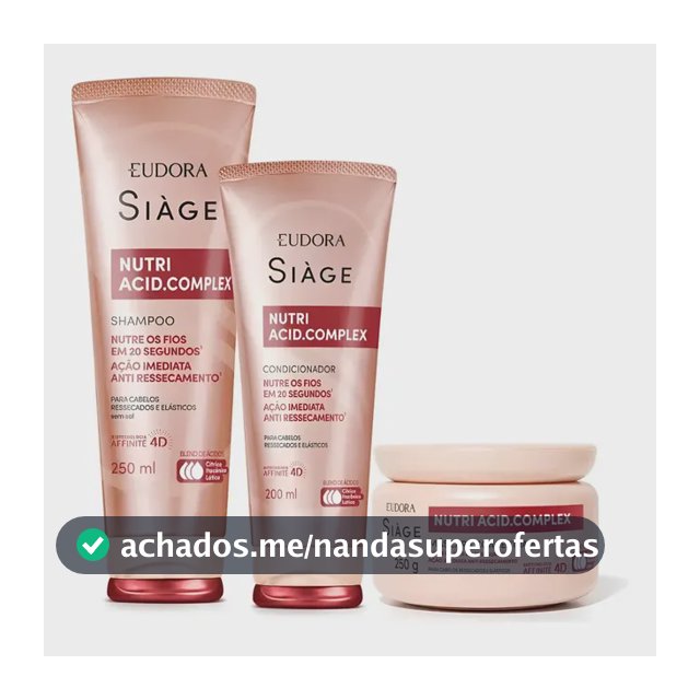 Kit 3 Siàge Nutri Acid Complex Shampoo Condicionador Máscara