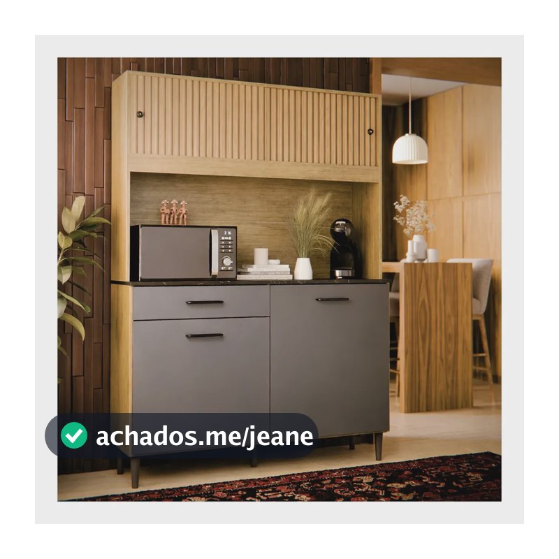 Armário De Cozinha Compacta Grazi Com 4 Portas E Gaveta Espaçosa Acabamento Durável Completa Resistente Cinza Grafite Ripado 3D Grazi