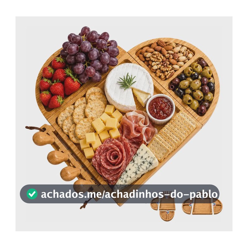 Lumai Petisqueira Magnética Tábua para Queijos Frios e Aperitivos - Formato Modular Coração com Imã - Bambu Premium Polimento Duplo - Para Encontro Amigos Familia Jantar Romantico Confraternização