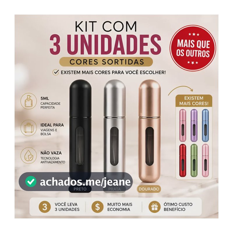 Kit 3 Porta Perfume Spray Recarregável 5ml Viagem Necessarie
