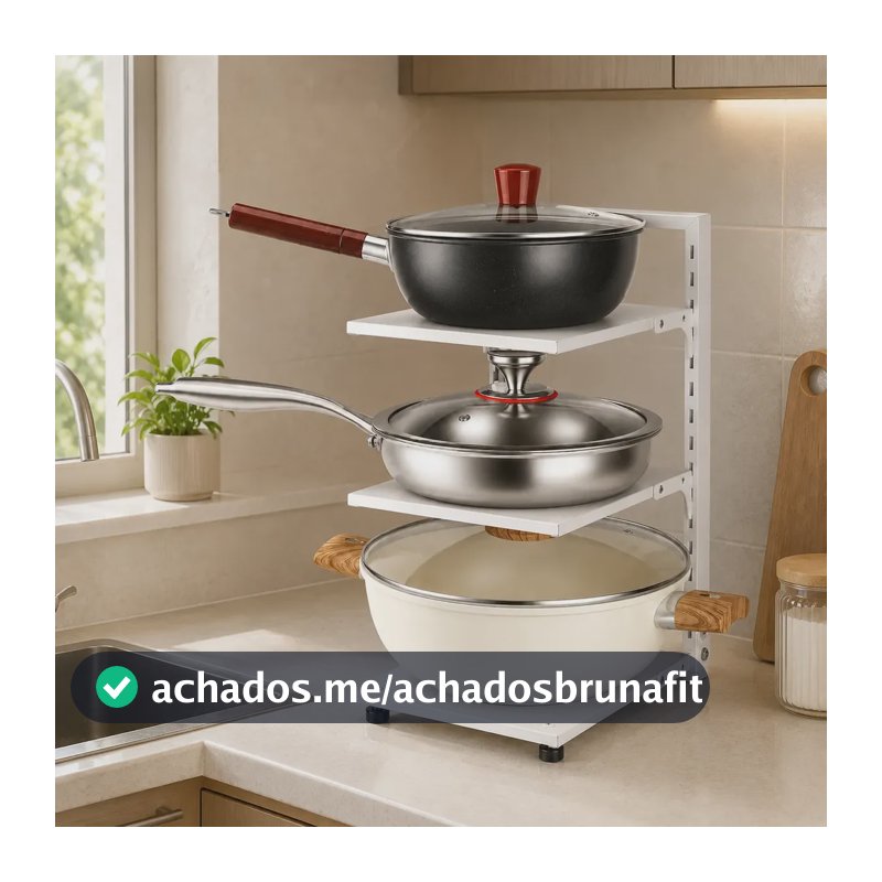 Organizador Panelas Aço Resistente 3 Andares Preto Cozinha Branco