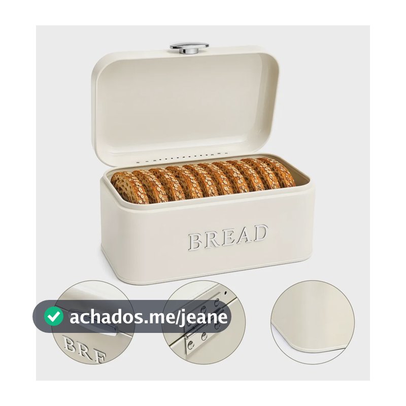 Porta Pão Grande Organizador De Metal Para Cozinha E Padaria Bege Lisa