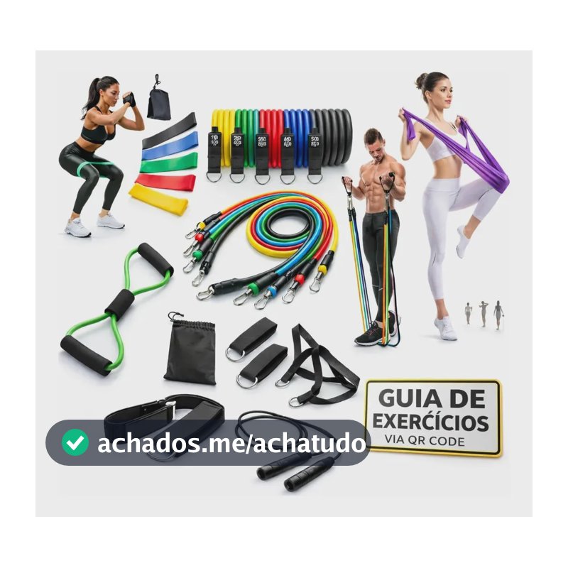 Kit 20 Itens: Elasticos Extensores + 5 Mini bands + 1 Corda de Pular + 1 Cross tube + 1 Thera Band + Guia de Exercícios Cardio- Fisioterapia - Pilates- Academia- Treino em Casa Reativo Sport e Fitness