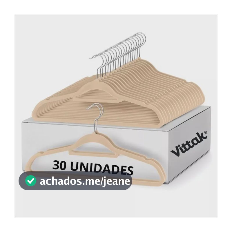 Vittak Kit 30 Cabides Veludo De Roupa Antideslizante Slim Adulto Cor Bege