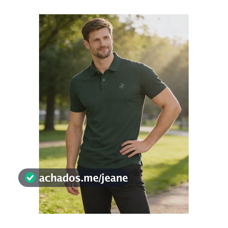 Camisa Polo Piquet Casual Masculina Slim Manga Curta Premium Verde Militar G