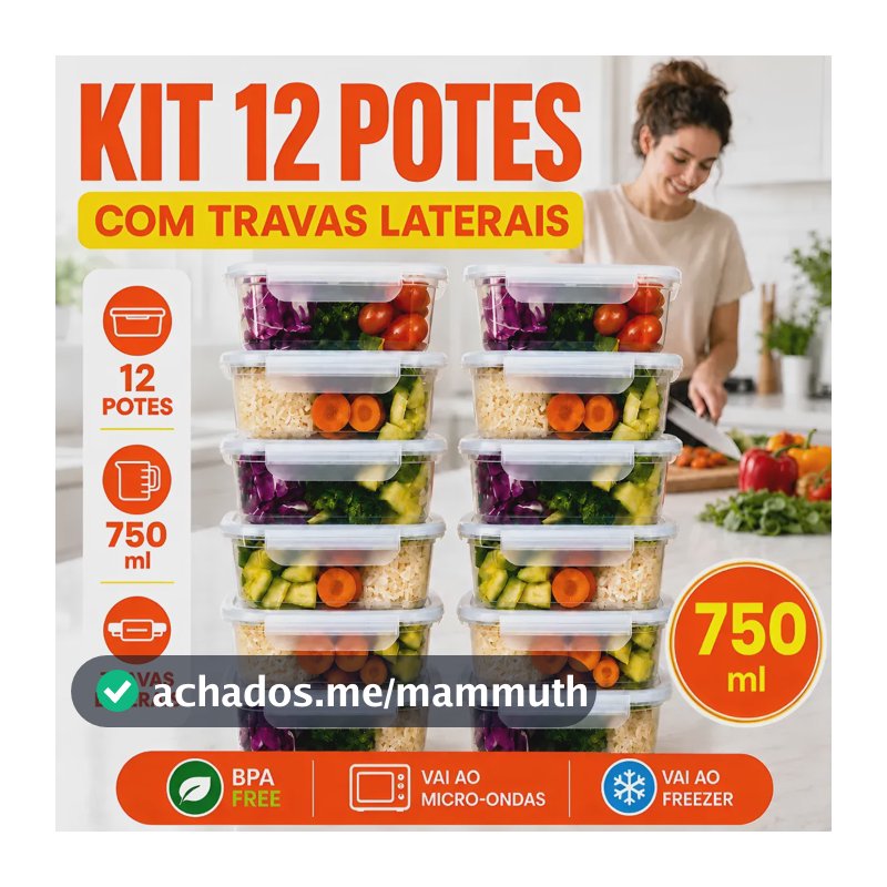 Kit 12 Potes Marmita 750 Ml Reutilizável Freezer Microondas Transparente