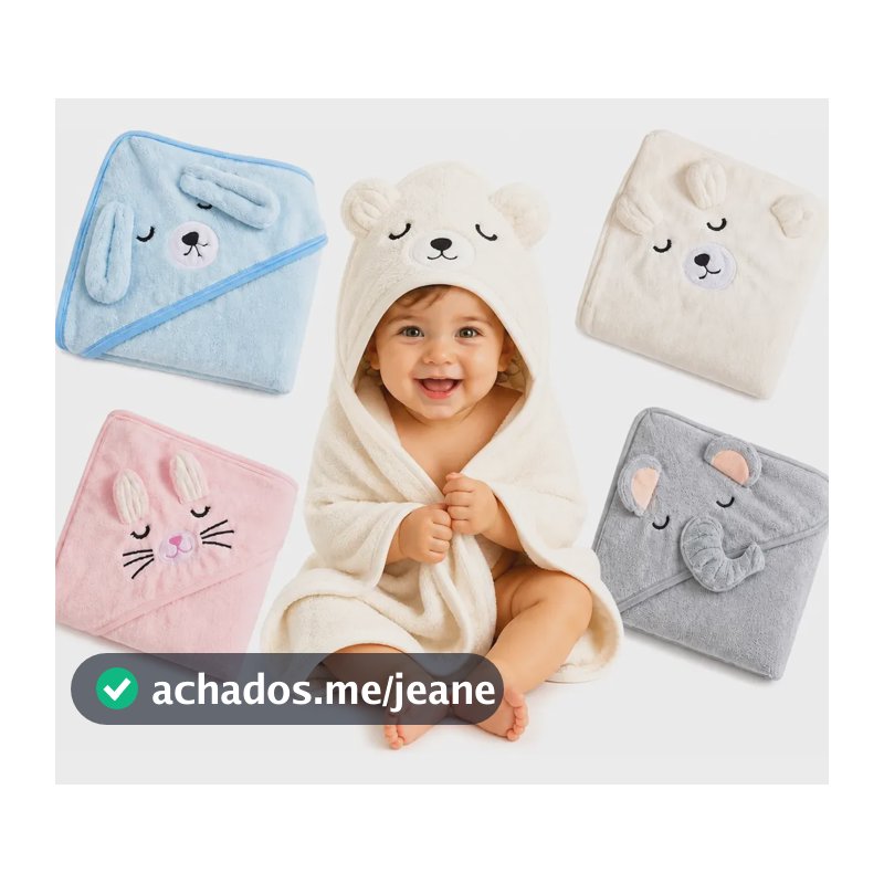 Toalha De Banho Bebê Infantil Com Capuz Grande Macia Forrada Branco