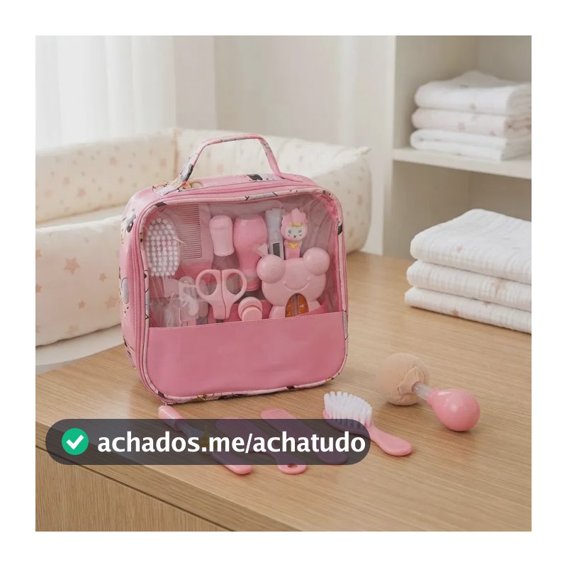 Kit Higiene Bebê Completo Rosa Bolsa Maternidade Termômetro Digital Escova Pente Cortador Unha Aspirador Nasal Cuidados Recém Nascido Enxoval Acessórios Higiene Infantil