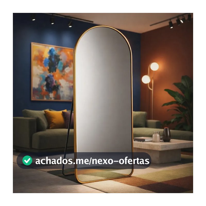 Espelho Lopazzi Oval Base Reta 170x70cm Alumínio Retrô Luxo Dourado