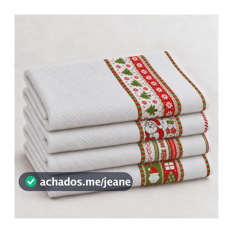 Kit 4 Panos De Prato Natal Jacquard Atoalhado Algodão Branco Branco Estampado