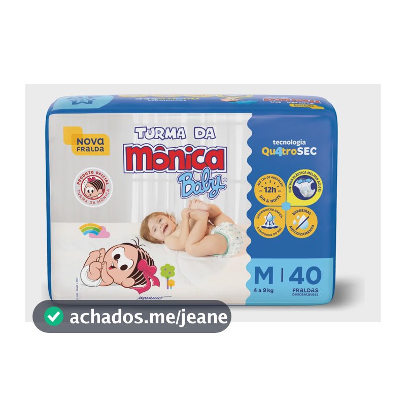 Fralda Descartável Infantil Turma da Mônica Baby M Pacote 40 Unidades
