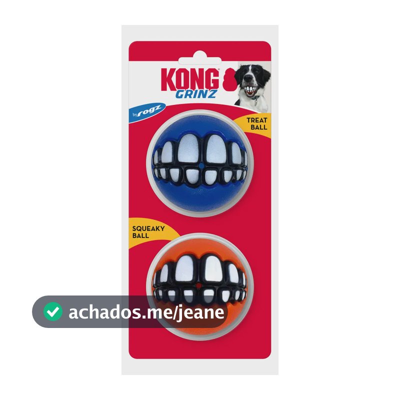 Kit 2 Bolas para Cachorros Kong Grinz By Rogz Interativas Tamanho Grande 7,6 cm