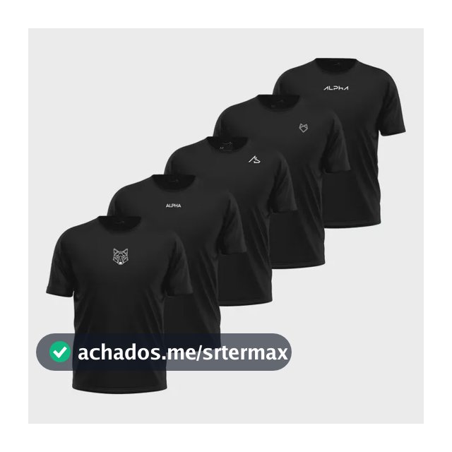Kit 5 Camisetas Dry All Black Alpha